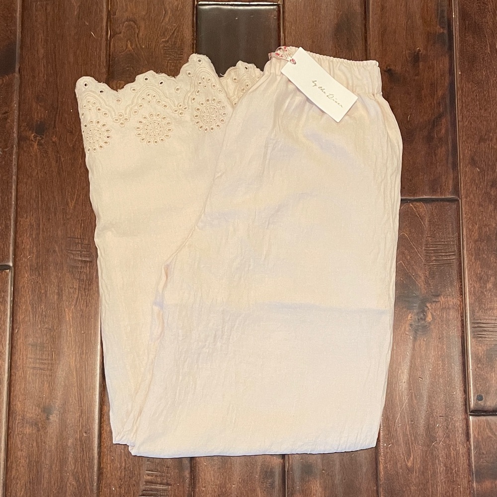 Cream Eyelet Trim Pants